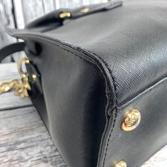 Michael Kors Medium Hamilton East West Satchel Black Saffiano Leather Gold HW - Picture 11 of 13